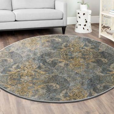 Imagem de H.VERSAILTEX Tapete redondo Boho para quarto, mandala, 1,2 m, luxo, boêmio, vintage, feito à mão, perfeito para decoração de casa chique e eclética, tapete circular, damasco profundo - 1,2 x 1,2 m