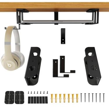 Imagem de BYMECOST Suporte de armazenamento de laptop sob a mesa com gancho, suporte de metal sob a mesa, para dispositivos de até 3,5 cm de espessura, MacBook, mini, teclado, roteador, com silicone