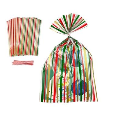 Imagem de EKAPACKAGING Sacos de celofane transparentes de 15 x 25 cm com laço torcido, pacote com 25 sacos de Natal para biscoitos doces e pequenos presentes