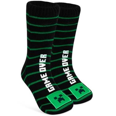 Imagem de Minecraft Meias de chinelo para meninos, adolescentes, meias felpudas com almofadas antiderrapantes, roupa de lounge, trepadeira, presentes para crianças, Verde/preto, 3.5-8.5 Big Kid