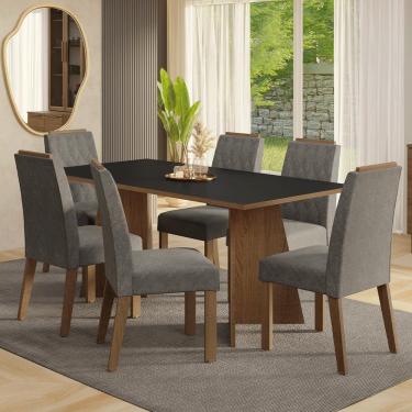 Imagem de Conjunto Sala De Jantar Tampo De Madeira 6 Cadeiras Rustic/preto/silver York Madesa