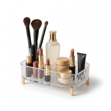 Imagem de Bandeja Acrílica com Pés Dourados | Organizador de Maquiagem, Perfumes, Joias e Cosméticos