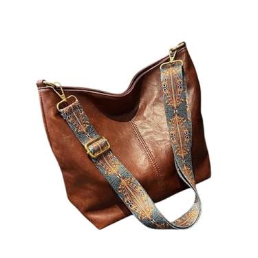 Imagem de Bolsa Vintage Feminina De Ombro Com Alça Geométrica Larga Crossbody Saco Retrô De Couro Pu Para Mulheres (Café)