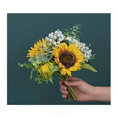 Imagem de Flor artificial em vaso flor de girassol artificial, arranjo de flores artificiais, decoração de vaso de buquê, decoração floral para casa, arranjo de flores de plantas artificiais (cor: G)