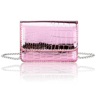 Imagem de Sightor Mini bolsa transversal prateada para mulheres, bolsa pequena de couro PU, bolsa de mão elegante para festas em boates, rosa