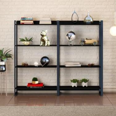 Imagem de Kit 2 Estantes para Livros Médias Industrial Aço 4 Prateleiras 146cmx8