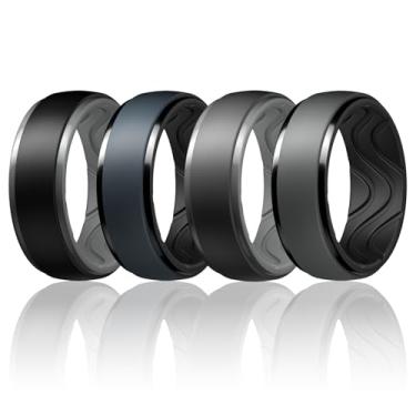 Imagem de Egnaro Anéis de casamento masculinos de silicone: anel de borracha de 10 mm de largura e 2,5 mm de espessura - hipoalergênico para academia/ar livre/presente, 9.5-10, Silicone, Sem pedra preciosa