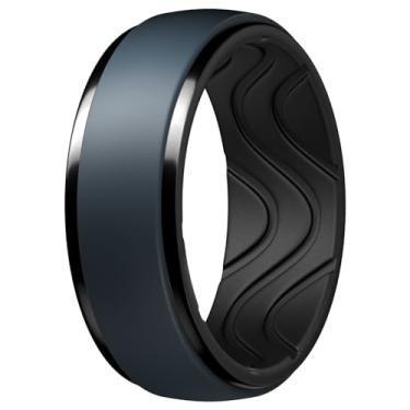 Imagem de Egnaro Anéis de casamento masculinos de silicone: anel de borracha de 10 mm de largura e 2,5 mm de espessura - hipoalergênico para academia/ar livre/presente, 9.5-10, Silicone, Sem pedra preciosa