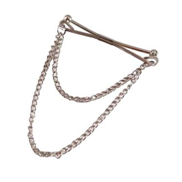 Imagem de Broche de colar de corrente com design de pino duplo, corrente ajustável para camisas, blazers e jaquetas, broche de metal retrô vintage para mulheres, Medium, Liga de aço, Sem Pedra Preciosa