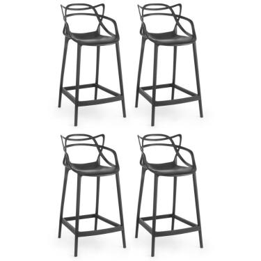 Imagem de Kit 4 Banquetas Média Allegra 66cm Design Cozinha/bancada - Preto