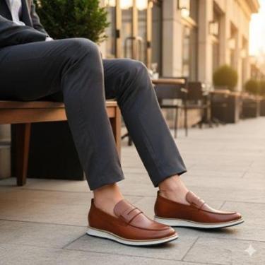 Imagem de Sapato Slip On em Couro Legítimo Masculino Estilo Mocassim Confortável Social-Masculino