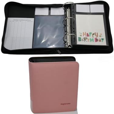 Imagem de Magiarcana Calendário de cartões comemorativos, conjunto de mensais, aniversário mensal, 100 peças, organizador de notas, 50 bolsos de dupla face adequados para fichário de 16,5 x 21,6 cm (rosa)