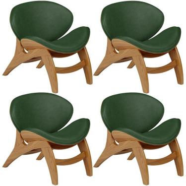 Imagem de Kit 4 Poltronas Decorativa Orgânica Sala Living Kadosh L02 Couríssimo Verde Musgo
