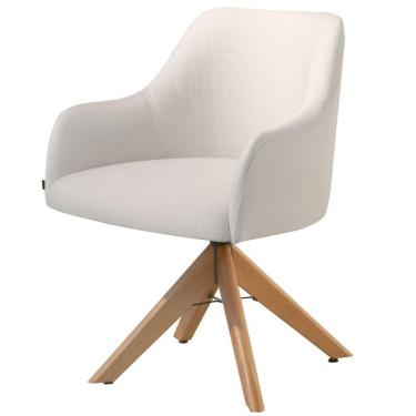 Imagem de Poltrona Decorativa Hera Linho Nude Com Base Giratória Em Madeira