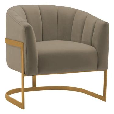 Imagem de Poltrona Decorativa Sala De Estar Recepção Mavie Base De Ferro Dourado Suede Adj Decor Cappuccino
