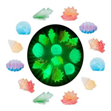 Imagem de MIUPOO Concha brilhante, pedras betta, cristal que brilha no escuro, decoração de bonsai, pedra pequena decorativa, decoração de aquário de peixes, 6 cores, 12 peças.