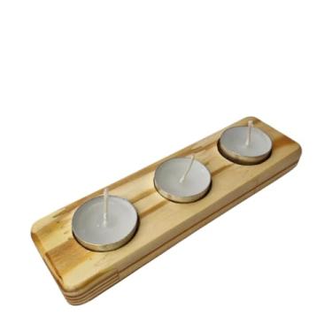 Imagem de Porta Vela Rechaud Triplo Madeira Decoração Presente