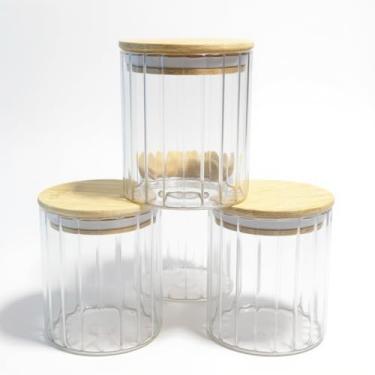 Imagem de Pote Hermético de Vidro Com Tampa de Bambu, 435ml, 10,5x8cm ideal para Servir à Mesa