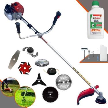 Imagem de Roçadeira Kawashima Bcj431l + 6 Facas + Escova + Óleo Stihl