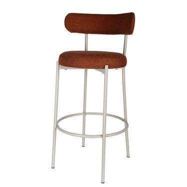 Imagem de Banqueta Para Cozinha Estofada Em Tecido E Base Em Aço Serena Marrom-areia