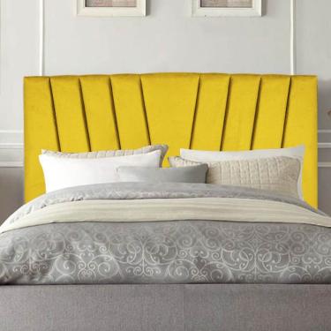 Imagem de Cabeceira Estofada Bélgica Queen Corino 160x126x11cm Amarelo Aurora Line