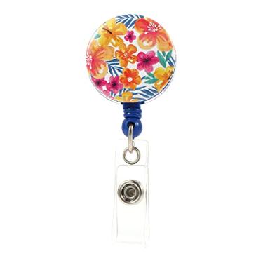 Imagem de Porta-clipes retráteis de carretel de crachá para pendurar cartão de identificação, chaveiro, cartão de nome de enfermagem (flor)