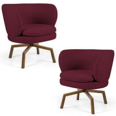 Imagem de Kit 2 Poltronas Decorativas Melissa Base Ka Giratória Castanho Veludo C-278 Marsala - Domi