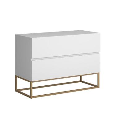 Imagem de Mesa De Cabeceira Eros 60cm Estilo Industrial Base Dourado Branco