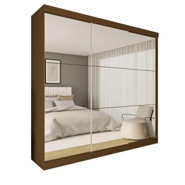 Imagem de Guarda Roupa 3 Portas De Correr Todo Espelhado 4 Gavetas Rennes Minastex Freijó