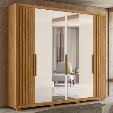 Imagem de Guarda Roupa Casal 6 Portas Com Espelho 4 Gavetas Freijó / Off White Araguaia - Moval