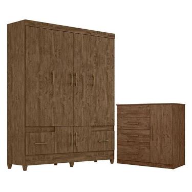 Imagem de Guarda Roupa Casal Ms912 E Cômoda Vênus Castanho Wood - Moval