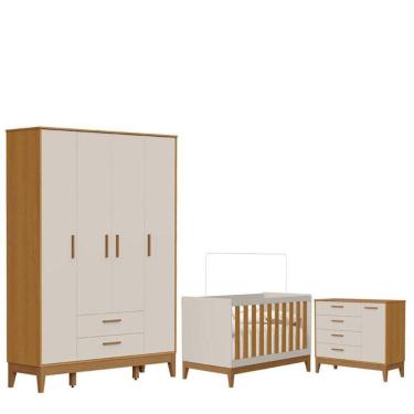 Imagem de Quarto De Bebê Flip Com Cômoda Sapateira Areia Acetinado Savana - Reller