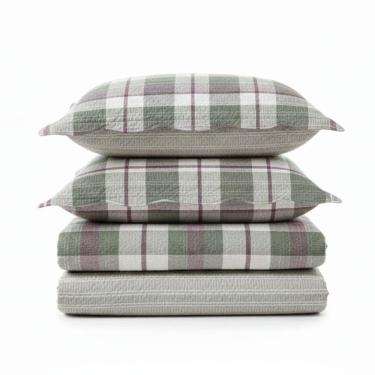 Imagem de Kit Cobre Leito Colcha Magnus Casal 3 Peças Dupla Face Estampado Geométrico - Verde - 100% Poliéster