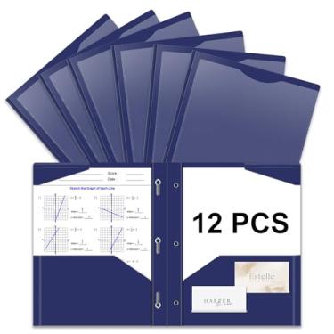 Imagem de Briartw Pasta de plástico resistente com garras para papel tamanho carta - pacote com 12 pastas de arquivo azul marinho com bolso frontal transparente - 2 bolsos e 3 pontas, bem como 2 compartimentos