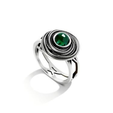 Imagem de DALEGEM Anel Mulit Circle Cross Lines Grosso Cristal Gem, Banhado a Prata, Anel de Festa de Coquetel, Presente de Joias para Mulheres, 7, Prata esterlina, Obsidiana