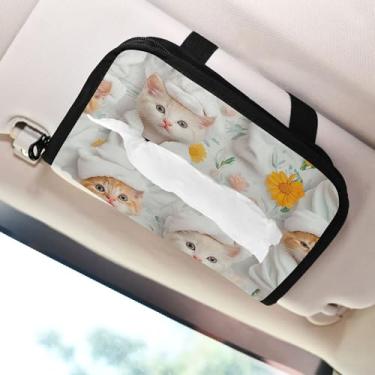 Imagem de SEHANY Porta-lenços de carro de gato fofo, caixa de lenços de papel de carro, suporte de guardanapo retangular dispensador de máscara de carro caixa de lenços de veículo para automóvel universal