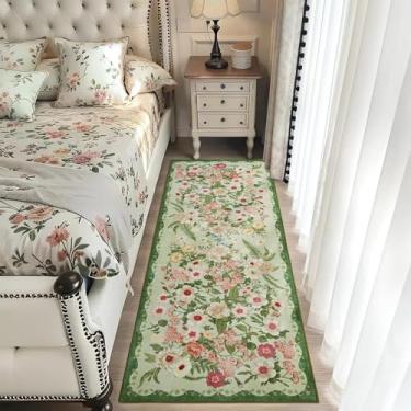 Imagem de HGTRH Tapete de corredor antiderrapante lavável, corredor de cozinha floral ceia veludo de cristal macio tapete longo corredor para entrada hall de entrada, quarto, lavanderia, decoração de casa