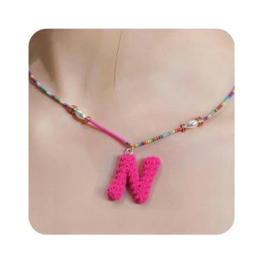 Imagem de ZShireeyBlackey Colar de contas coloridas com inicial para mulheres, colar de letras de bolhas personalizado com miçangas para meninas, gargantilhas boêmias, joias e presentes, Resina, Sem Pedra