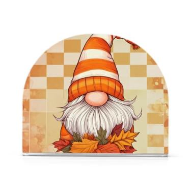 Imagem de Fustylead Rústico outono gnomo folhas de bordo suporte de guardanapo xadrez para mesa suportes de guardanapo vertical acrílico para guardanapos de papel decoração dispensador de guardanapos para festa