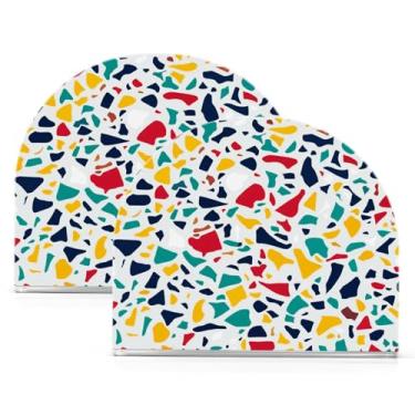 Imagem de Qilmy Porta-guardanapos acrílico padrão Terrazzo, suporte de lenços de mesa independente transparente, dispensador de papel de coquetel para cozinha, jantar, restaurante, bar, decoração, 2 unidades