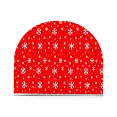 Imagem de JUZIHAI Porta-guardanapos de flocos de neve vermelhos de Natal para mesa, dispensador de guardanapo de acrílico, suporte de lenços independente de mesa para cozinha, jantar, bar, festa, decoração de