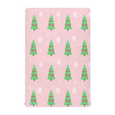 Imagem de Qilmy Lençóis de berço com laços de árvores de Natal, macio e respirável, de microfibra elástica, lençol com elástico para meninos e meninas, 132 x 71 cm, capa de colchão infantil portátil