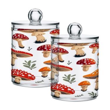 Imagem de Qilmy Suporte Qtip de cogumelo, pacote com 2, frascos de boticário de 400 ml, vasilha organizadora de banheiro para cotonetes, bolas de algodão, almofadas de maquiagem, fio dental, sais de banho
