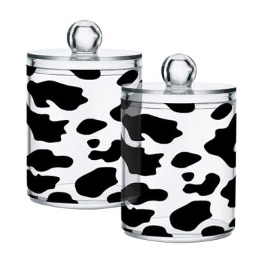 Imagem de Qilmy Pacote com 2 suportes Qtip com estampa de vaca, frascos de boticário de 400 ml, vasilha organizadora de banheiro para cotonetes, bolas de algodão, almofadas de maquiagem, fio dental, sais de