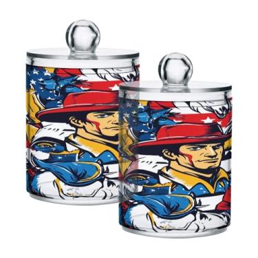 Imagem de Qilmy Pacote com 2 suportes Qtip de personagens de quadrinhos caubói, frascos de boticário de 400 ml, vasilha organizadora de banheiro para cotonetes, bolas de algodão, almofadas de maquiagem, fio