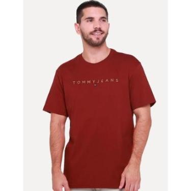 Imagem de Camiseta Tommy Jeans Masculina Core Linear Gold Logo Vermelho Escuro-Masculino