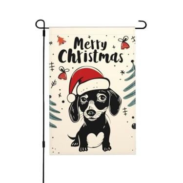 Imagem de Bandeira de jardim de Natal Dachshund cão dupla face vertical sazonal inverno exterior quintal decorações de gramado 12,5 x 18 polegadas