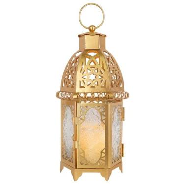 Imagem de Castiçal NEEDOMO Lanterna de metal marroquino de 33 cm dourada