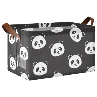 Imagem de Cesta grande para brinquedos de cachorro com alças, 43 x 29 x 25 cm, organizador de suéter com rostos de panda preto e branco para armário, pacote com 2