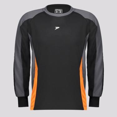 Imagem de Camisa Manga Longa Poker Goleiro Invicto Juvenil Preta e Laranja-Masculino